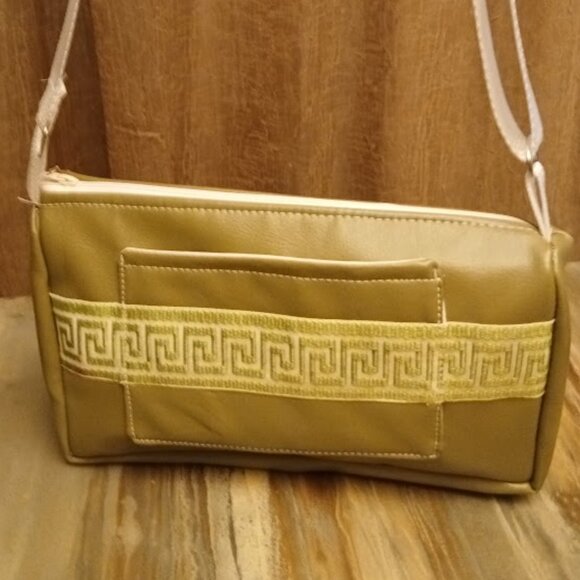 NEW Faux Leather Shoulder Purse Bag Avocado green Greek trim Crossbody Supple! - Picture 6 of 10